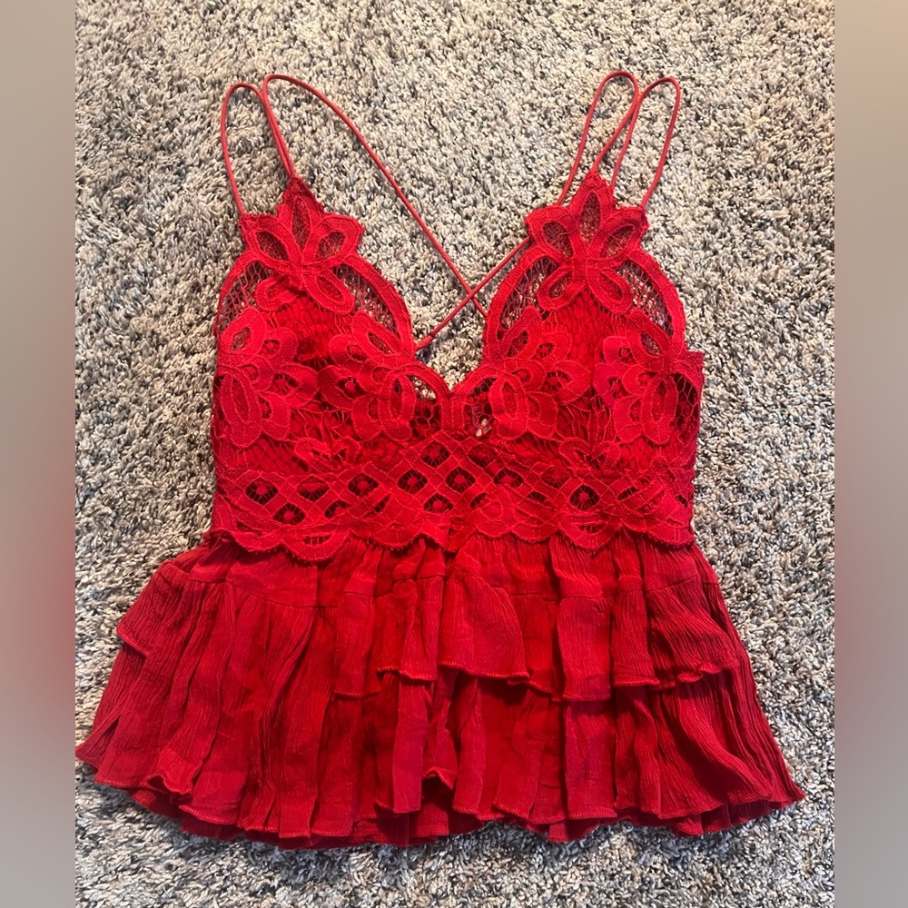 - with tags   -cherry red   -free people   -size small   -never worn